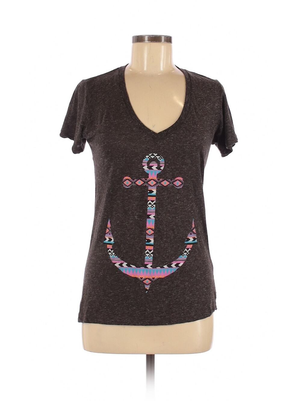 Empyre brown gray colorful anchor short sleeve v-neck tee medium